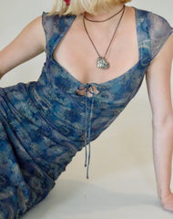 Lunama Mesh Midi Dress in Tonal Blue Paisley
