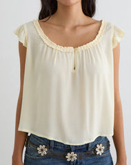 Merisso Scoop Neck Keyhole Top in Crinkle Butter Yellow