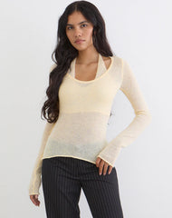 Misora Long Sleeve Top in Sheer Knit Lemon