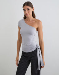 Gryfina Tie Belt Top in Rayon Jersey Lilac Grey