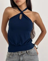 Giunea Knot Halter Top in Navy