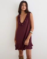 Swade Plunge Mini Dress in Crinkle Plum
