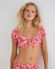 Jiha Top in Dark Wild Flower Cantaloupe