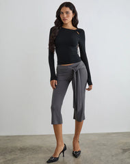 Kalais Long Sleeve Twisted Neckline Top in Black