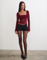 Nafre Top in Flock Compact Paisley Wine