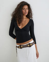 Trudis Wrap Top in Jersey Black