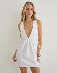 Fatima Mini Dress in Poplin White