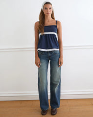 Evren Cami Top in Dark Navy with Lace Trim