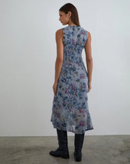 Olydia Midi Dress in Chiffon Shadow Lily Blue