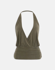 Sherlyn Halter Top in Cupro Khaki