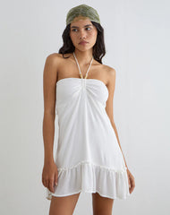 Yvelise Mini Dress in Crinkle Off White with Beads
