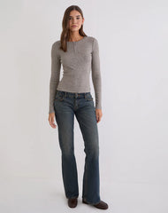 Zinta Long Sleeve Button Up Top in Ribbed Knit Grey