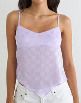 Mirelle Handkerchief Cami Top in Chiffon Lilac Polka Dot
