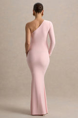 Heloise | Pink Asymmetric One-Sleeve Maternity Maxi Dress