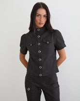 Renia Button Top in Dark Grey