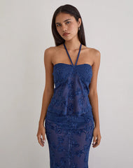 Ruwi Halter Top in Sequin Knit Navy