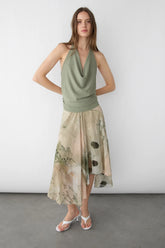 KNIT COWL NECK HALTER TOP
