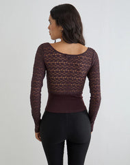 Nolita Ribbed Waist Top in Lace Dark Plum