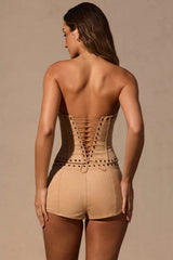 Lace-Up Corset Top in Tan