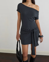 Genya Mini Dress in Oblique Stripe Ocean Storm