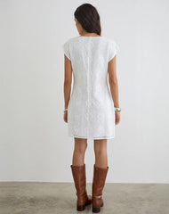 Yenna Plunge Mini Dress in Floral Lace White