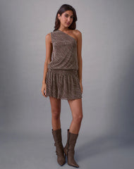Dyle Mini Dress in Abstract Polka Flock Brown