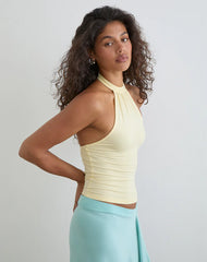 Raceline Halterneck Top in Rayon Jersey Lemon