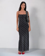Darsih Maxi Dress in Irregular Stripe Grey Black