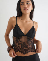 Kaika Plunge Cami Top in Eyelash Lace Black