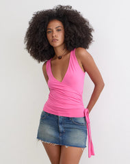 Saneya Plunge Top in Rayon Jersey Deep Pink