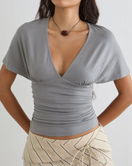 Osari Plunge Batwing Top in Jersey Grey
