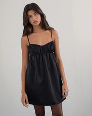 Cadenza Square Neck Slip Mini Dress in Black