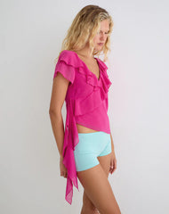 Riksa Top in Chiffon Hot Pink with Drape