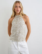 Wiby High Neck Backless Top in Tonal Zebra