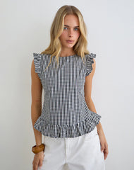 Salome Peplum Top in Mini Gingham Grey