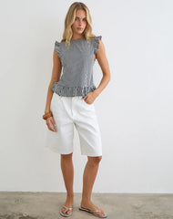Salome Peplum Top in Mini Gingham Grey