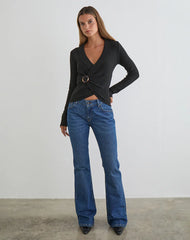 Minara Top with Resin Buckle in Knit Black