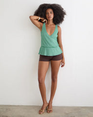 Layu Plunge Wrap Top in Plisse Turquoise
