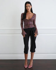 Aifee Long Sleeve Top in Mesh Blurry Floral Burgundy