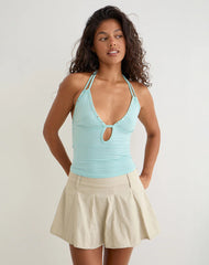 Mioto Keyhole Halterneck Top with Studs in Rayon Aqua