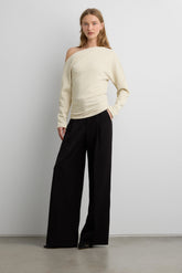 RIBBED KNIT OFF-SHOULDER DRAPED TOP