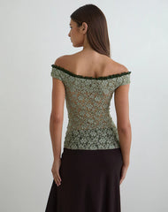 Mayu Top with Ruffle Trim in Lace Sage Green