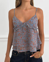 Millar Frill Top in Shadow Blossom Blue Chiffon