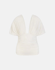 Vernia Plunge Batwing Top in Cupro Cream