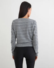 Milzie Wrap Top in Horizontal Stripe Knit Grey and Black