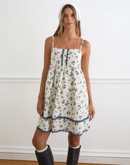 Gal Mini Dress in Ditsy Leaf Rose Navy