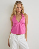 Eldana Halterneck Top in Poplin Pink Rose