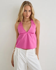 Eldana Halterneck Top in Poplin Pink Rose