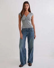 Minari V Neck Twist Top in Knit Grey