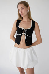 SQUARE NECK TIE FRONT KNIT TANK TOP